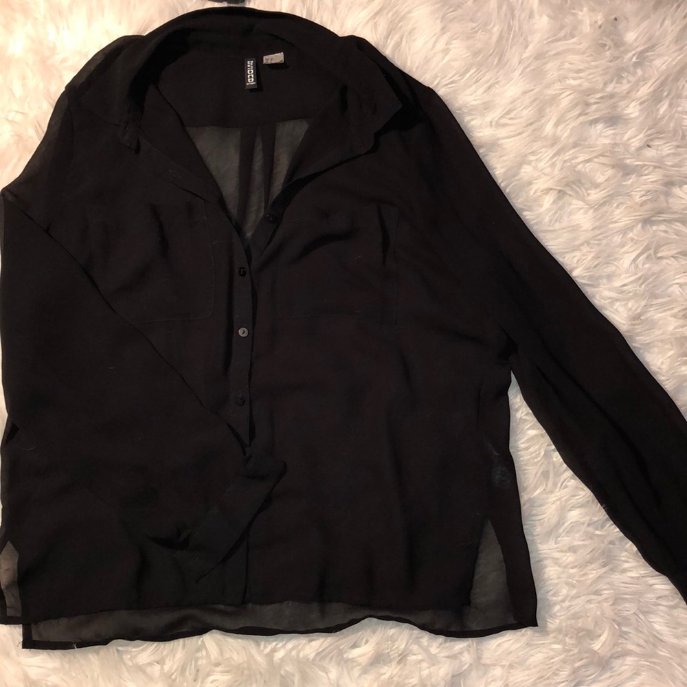 H&M Chiffon Black Button down